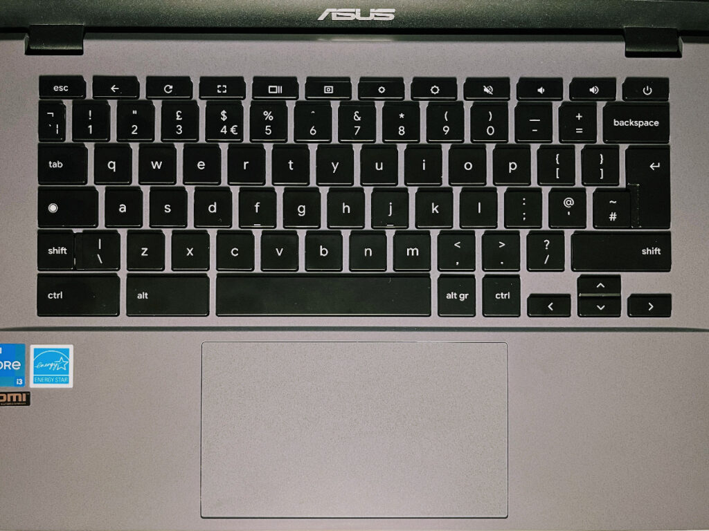 An image of Asus CX34 Chromebook keyboard and touchpad